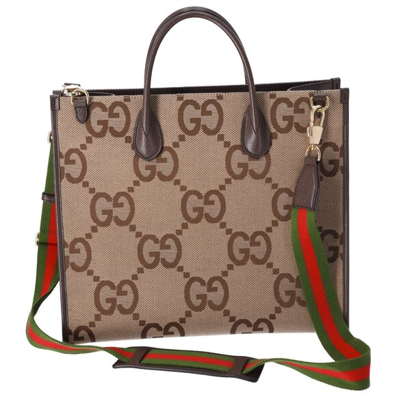 GUCCI Jumbo GG Tote Bag 678839 Beige Dark Brown Jacquard Leather - Picture 3 of 7